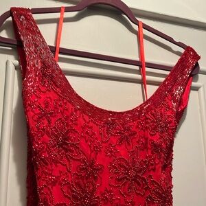 Red Beaded Floral Dress